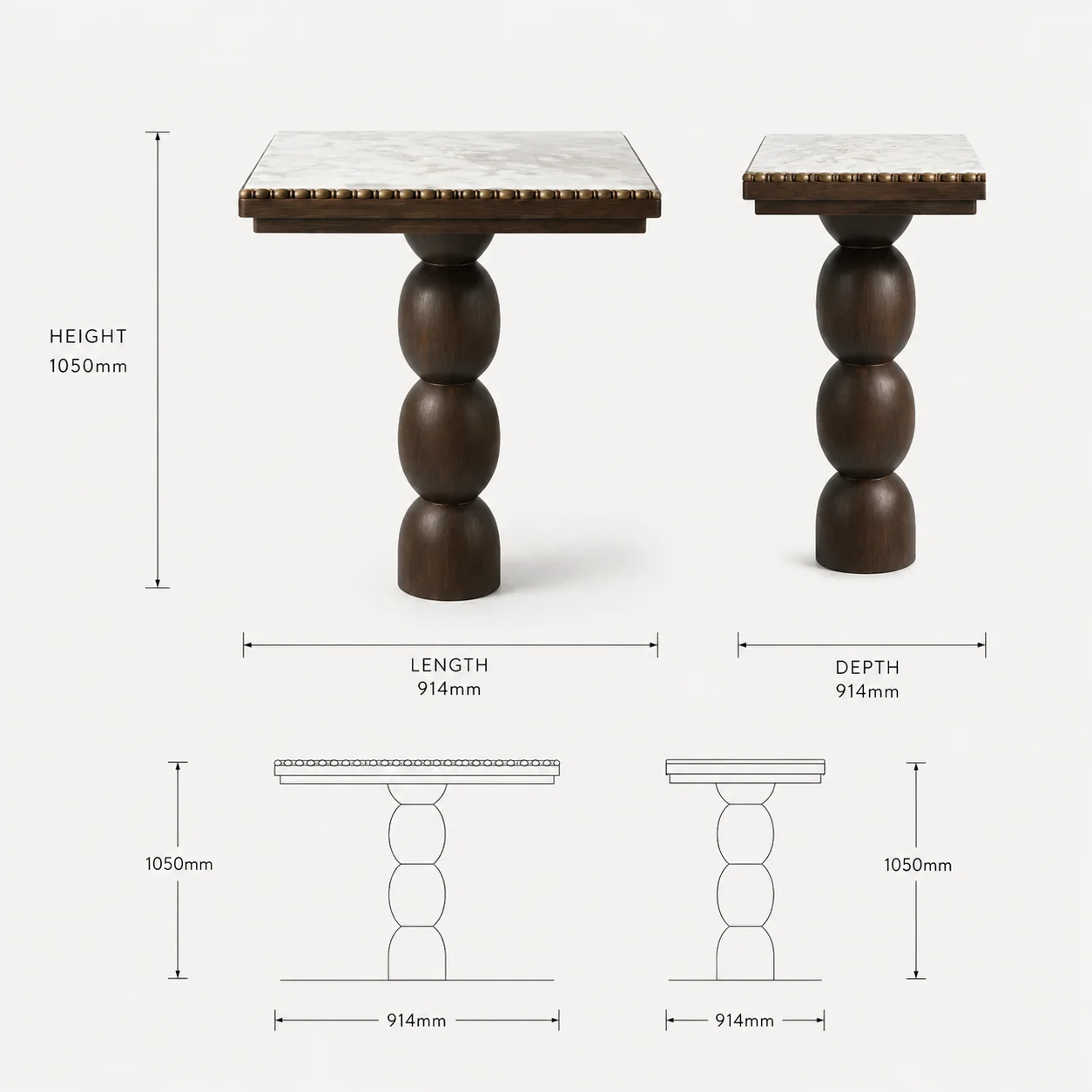 Zaioraa carmel square walnut brown mango wood bar height table