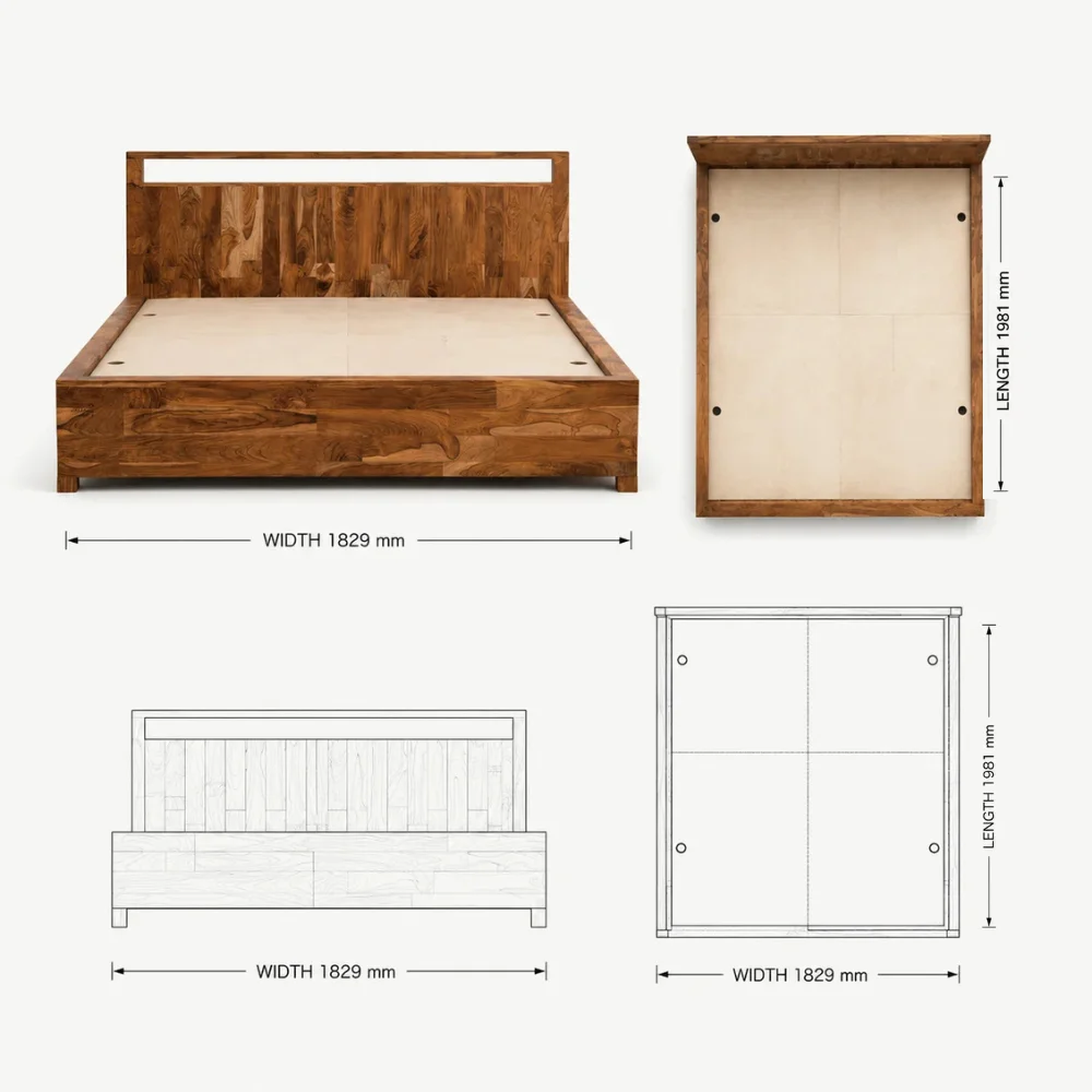 Zaioraa zebrano natural teak wooden bed