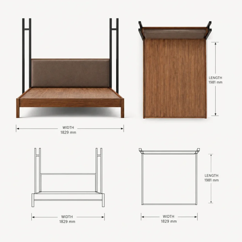 Zaioraa carmel walnut brown two poster teak wooden bed