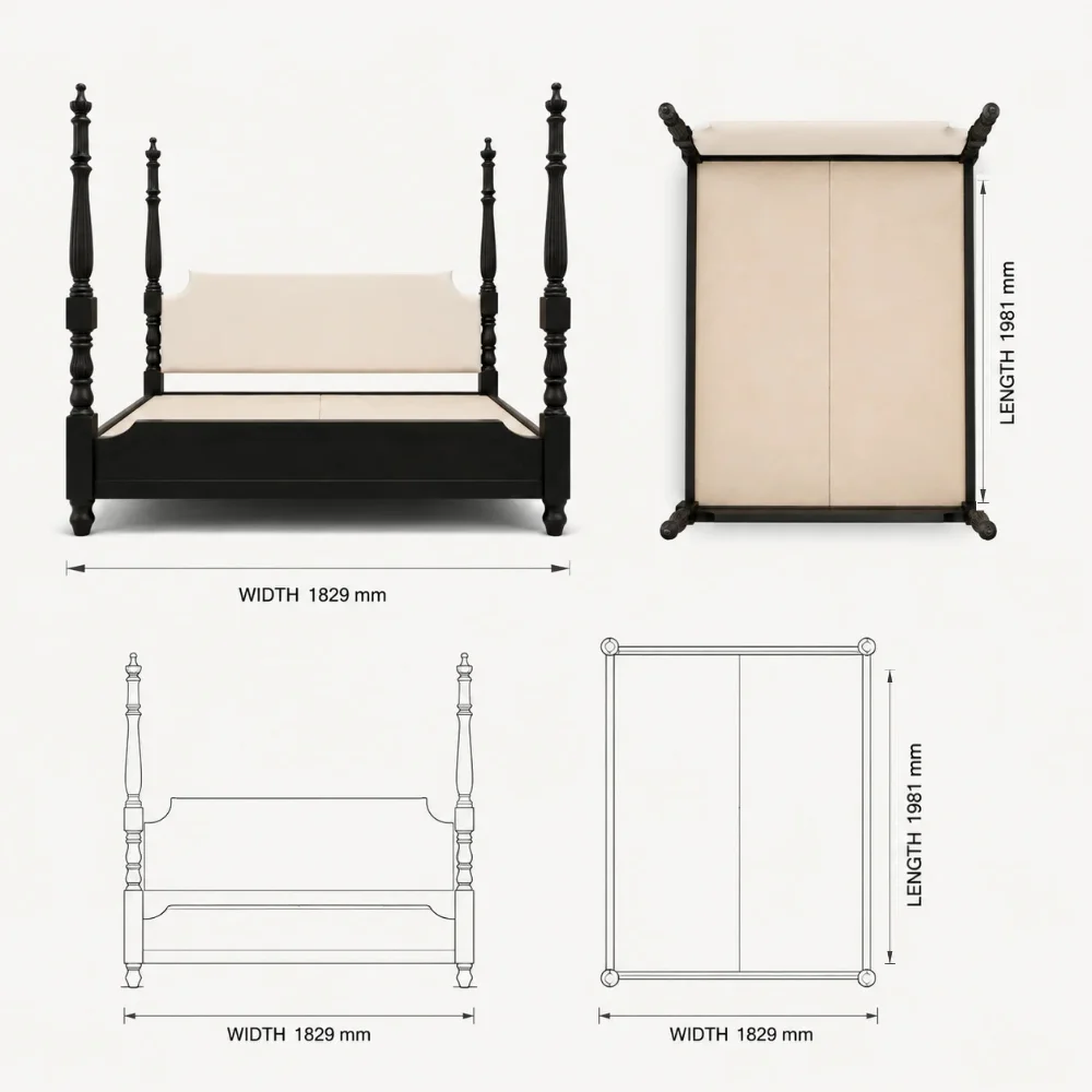 Zaioraa carmel black sheesham four poster bed