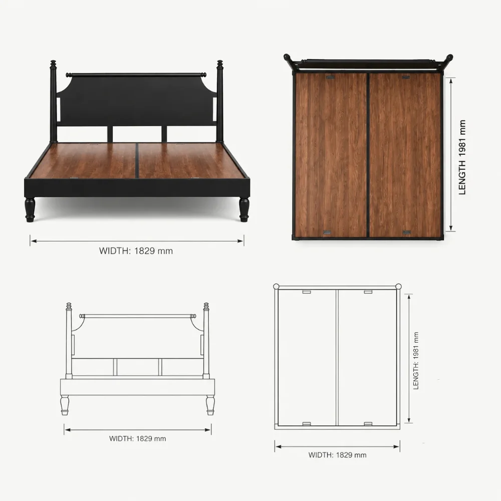 Zaioraa orion black acacia wooden bed