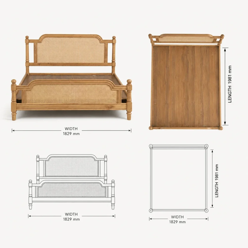 Zaioraa zebrano natural cane acacia wooden bed
