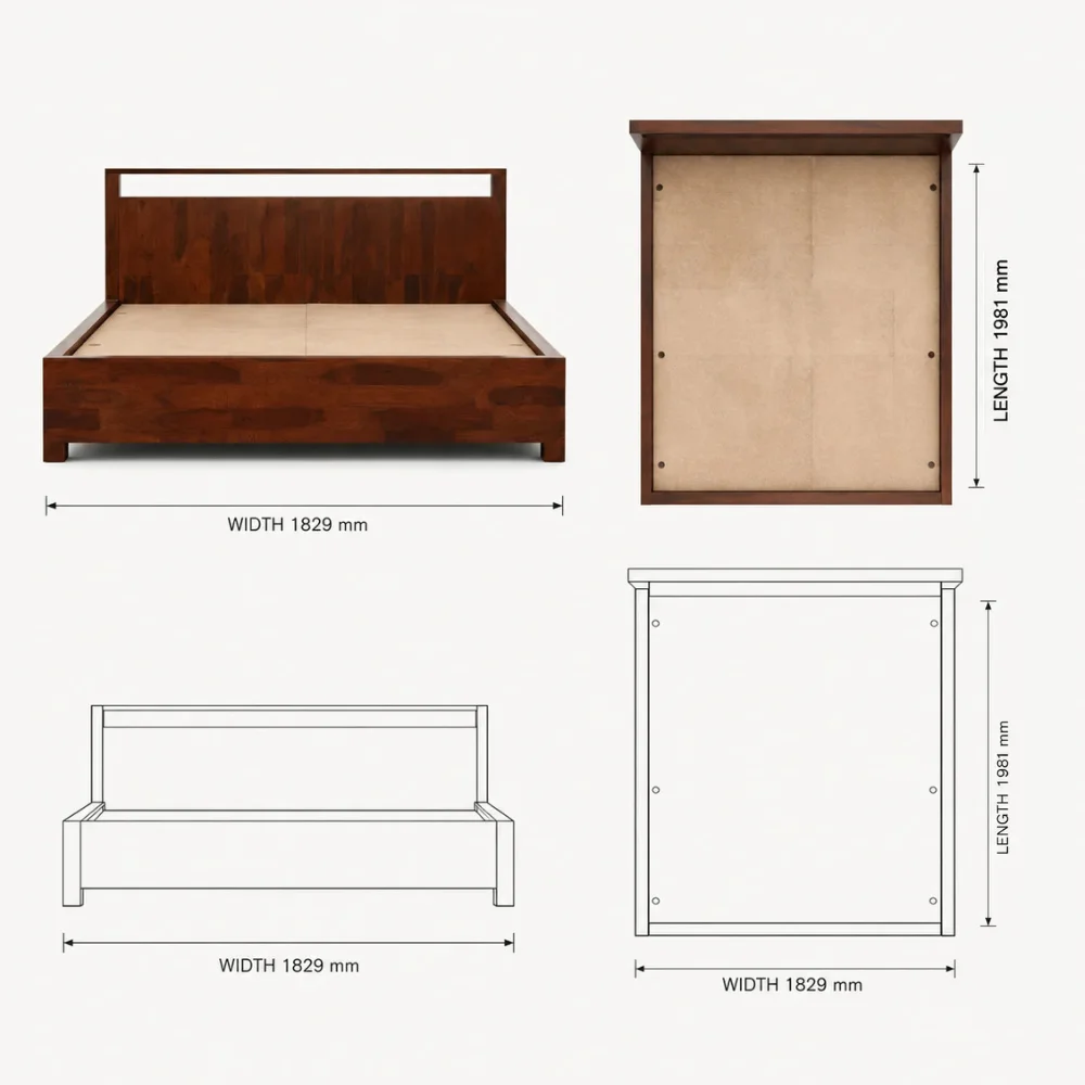 Zaioraa valincia brown sheesham wooden bed
