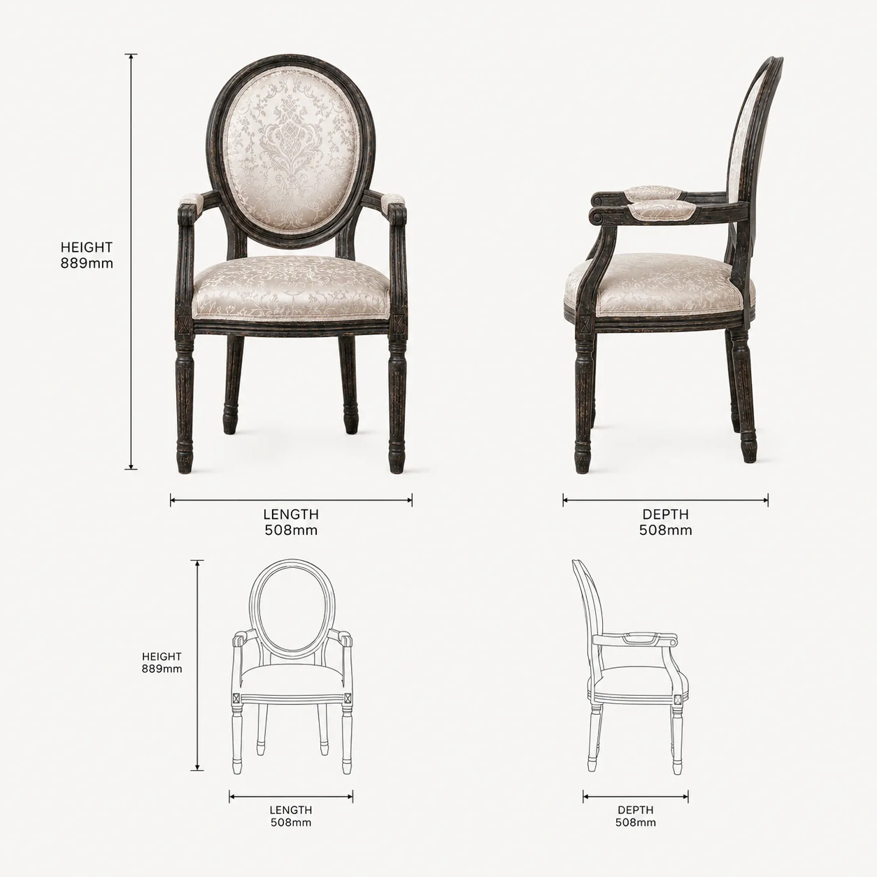 Zaioraa orion black sheesham wood arm chair