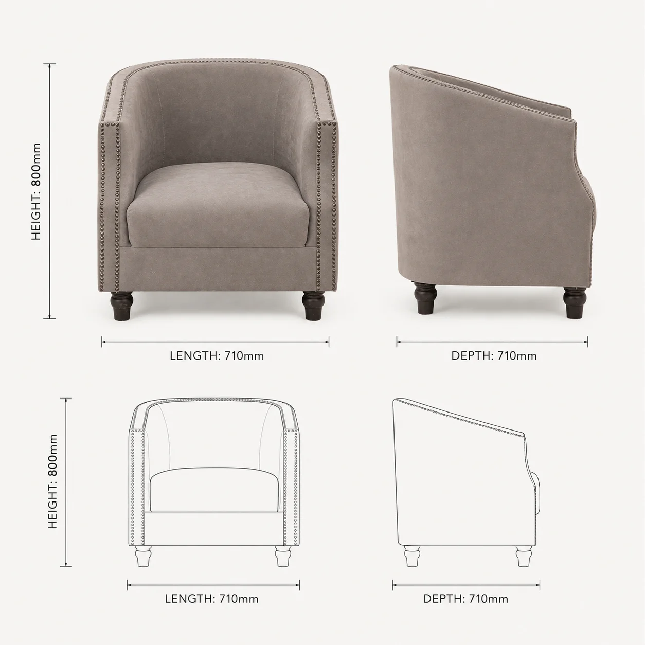 Zaioraa milano single seater taupe grey fabric sofa