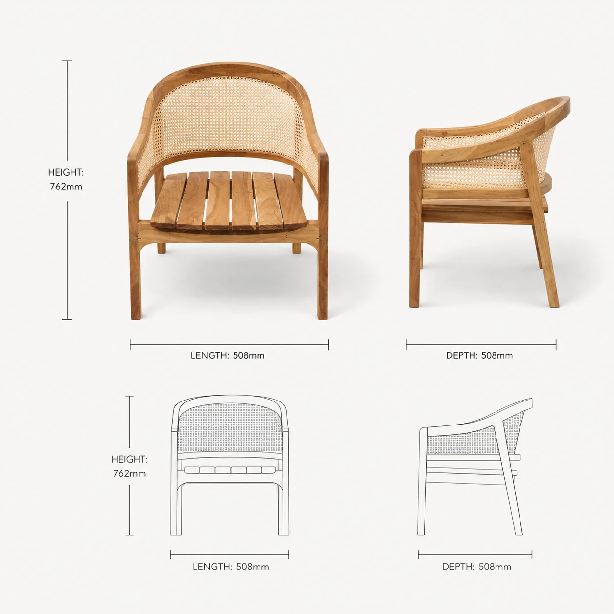 Zaioraa zebrano natural wooden cane arm chair