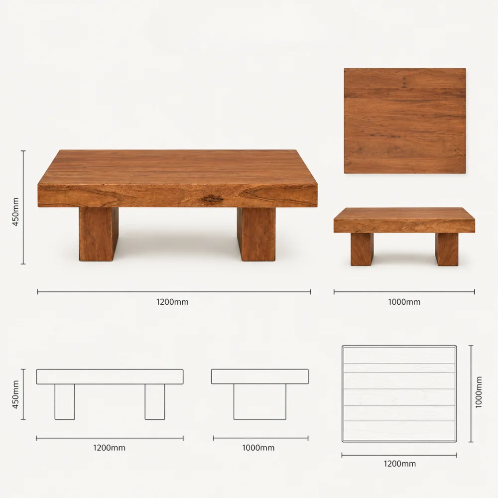 Zaioraa valincia square honey brown acacia wood coffee table