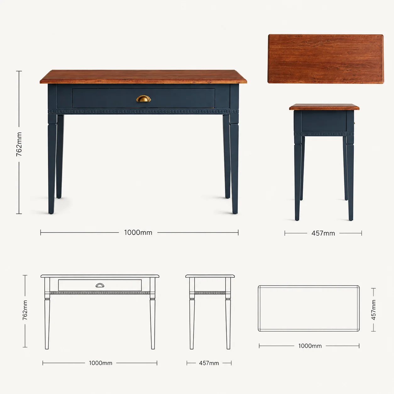 Zaioraa nova navy blue acacia wooden console table