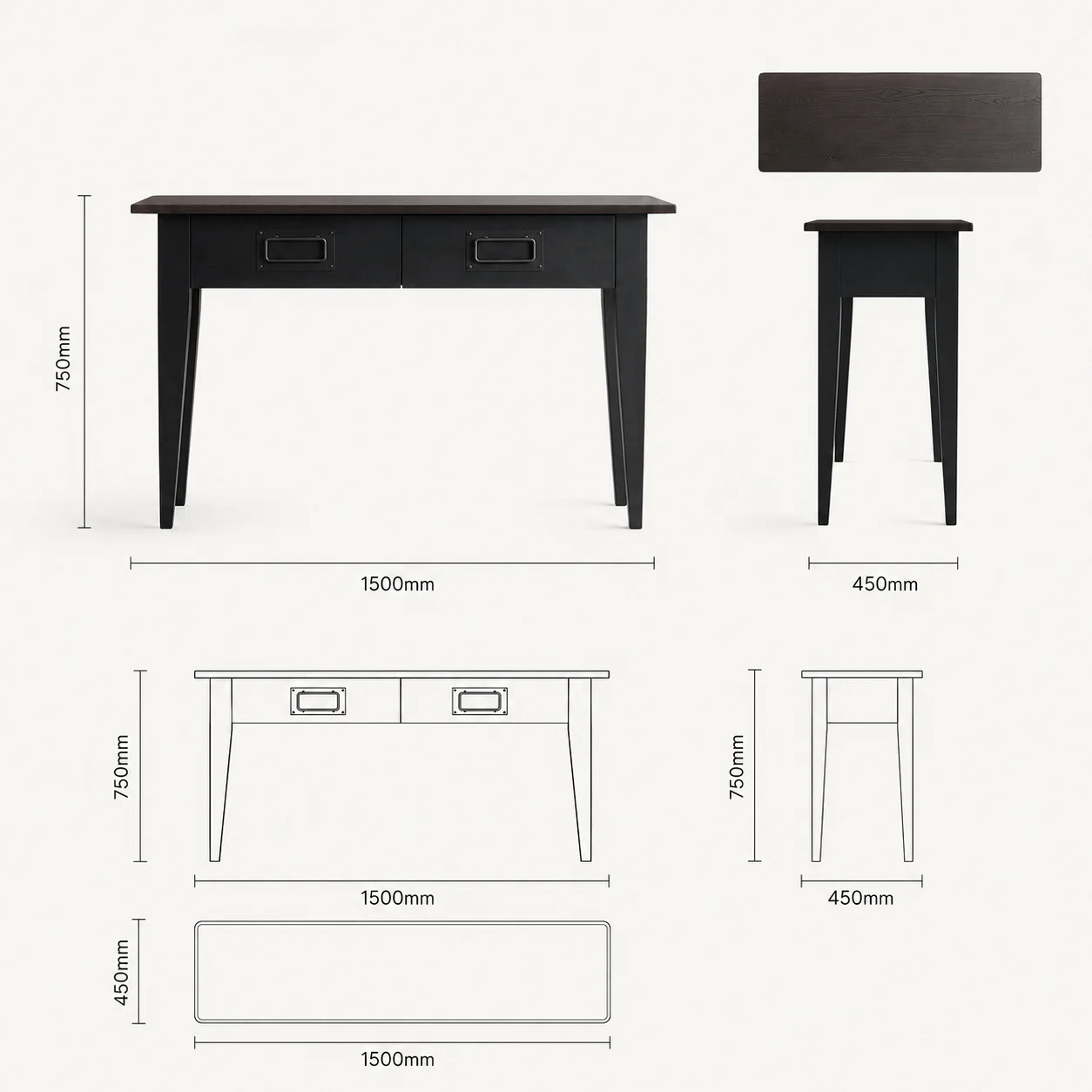 Zaioraa orion black acacia wood console table