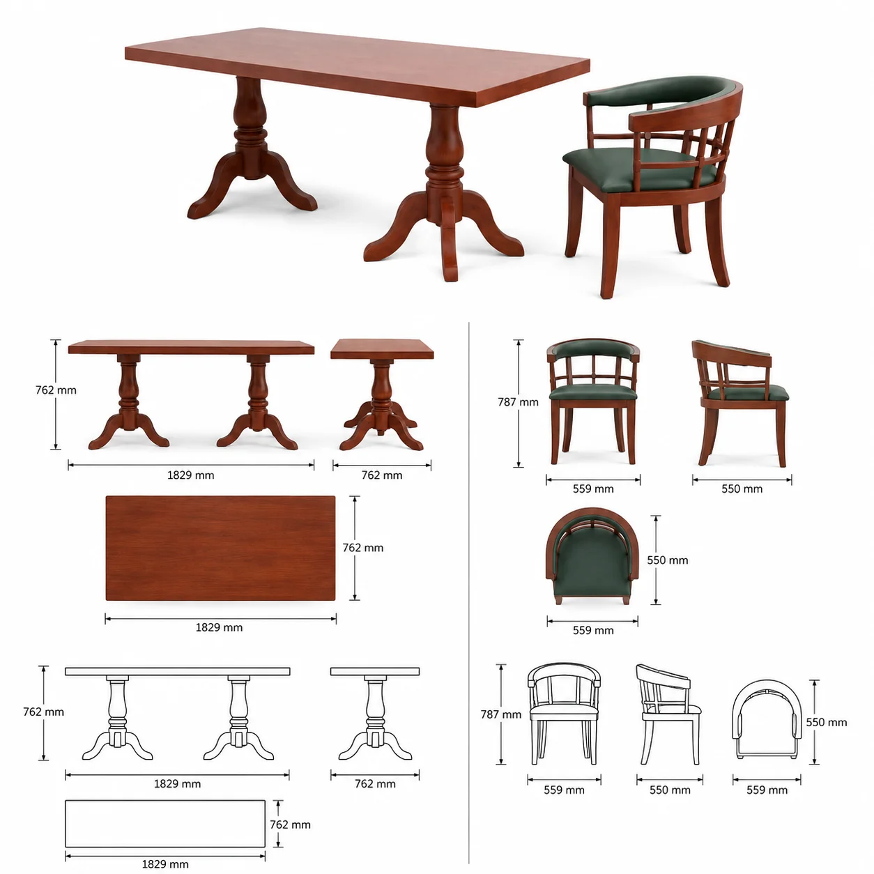 Zaioraa nova rectangular red six seater dining set