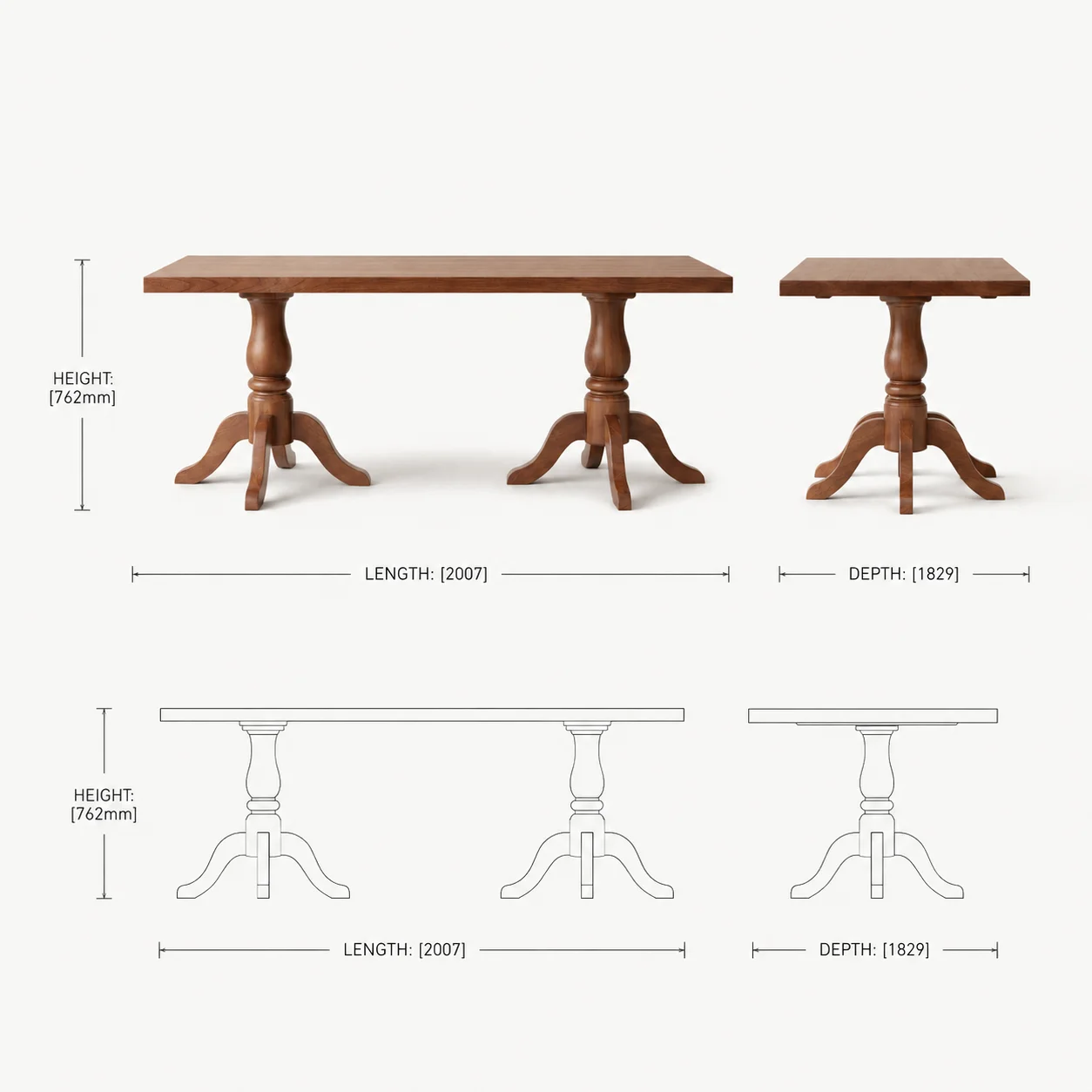 Zaioraa valincia rectangular warm brown ash wood dining table
