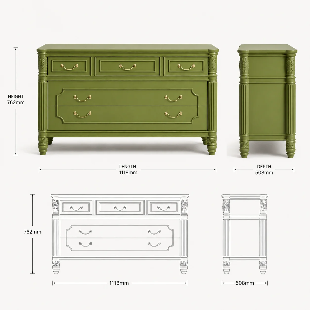 Zaioraa nova green chest of drawer
