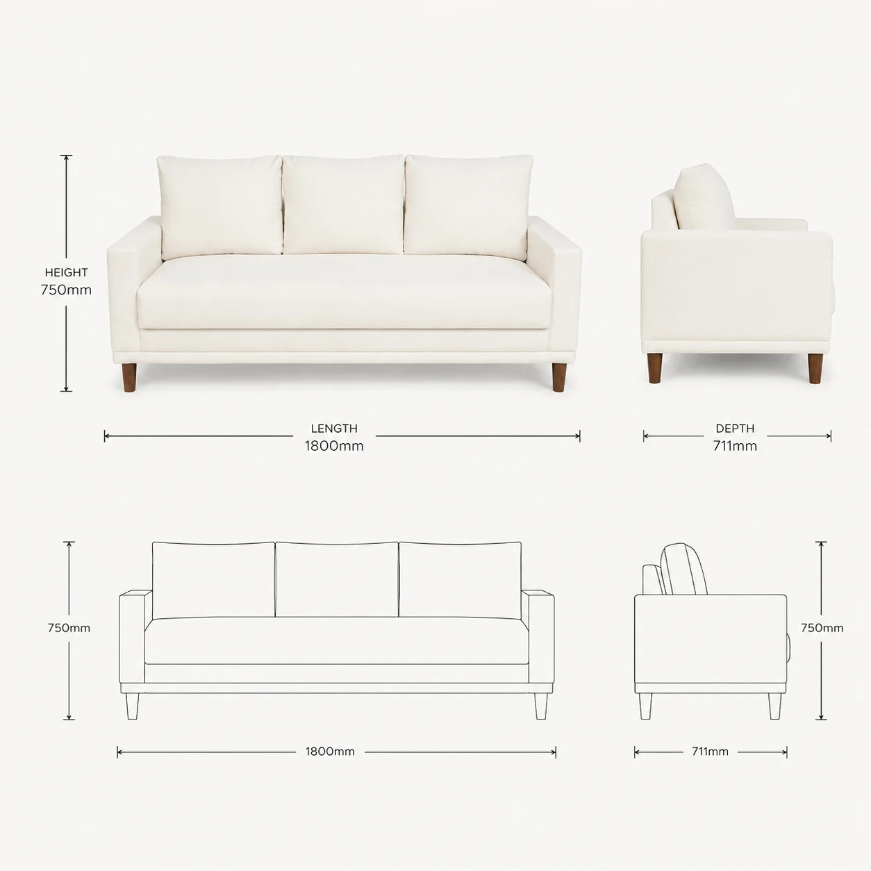 Zaioraa milano Three seater white fabric sofa