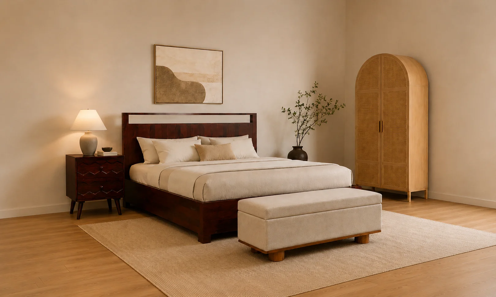 Luxury bedroom furniture including beds, wardrobes and bedside tables