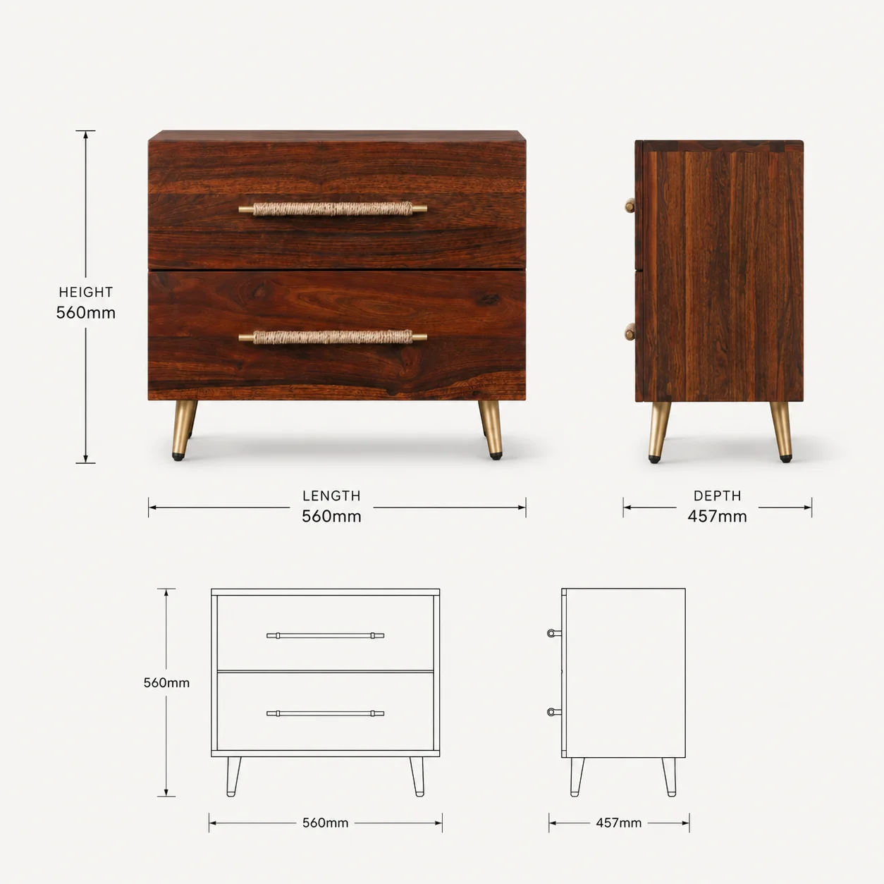 Zaioraa nova rosewood brown teak wood nightstand