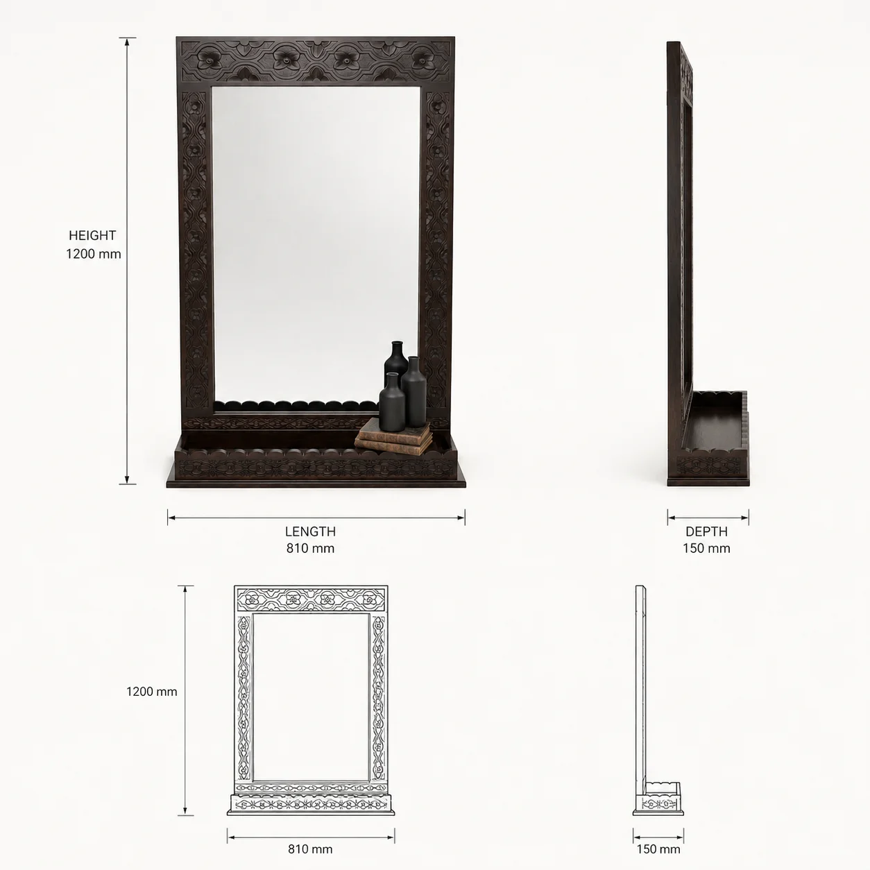 Zaioraa zebrano expresso brown sheesham wooden mirror