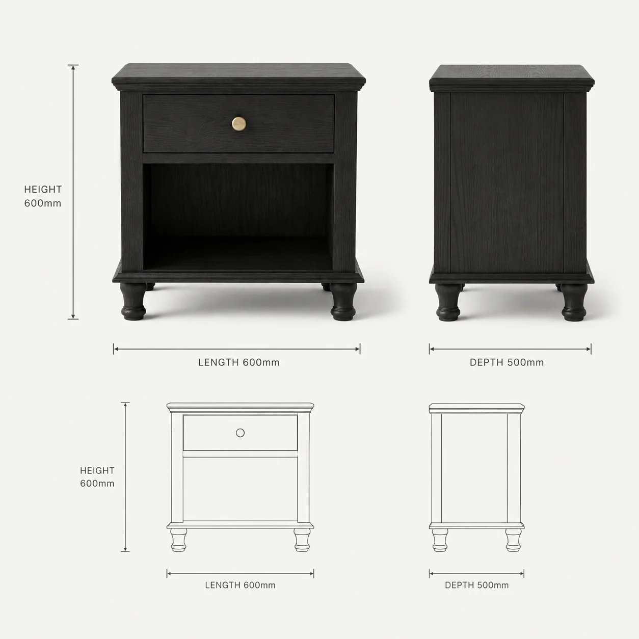 Zaioraa orion black acacia wood nightstand