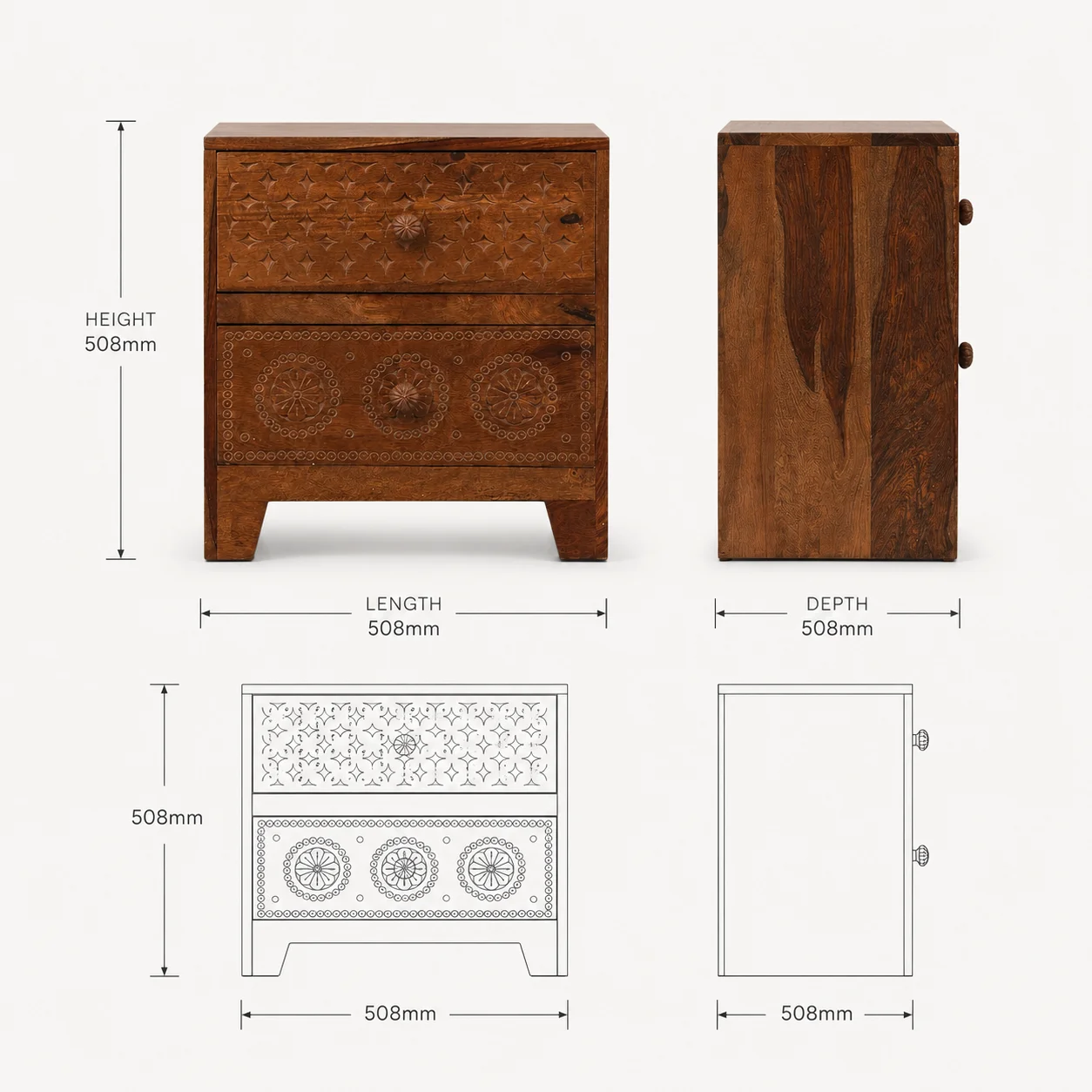 Zaioraa valincia walnut brown sheesham wood nightstand