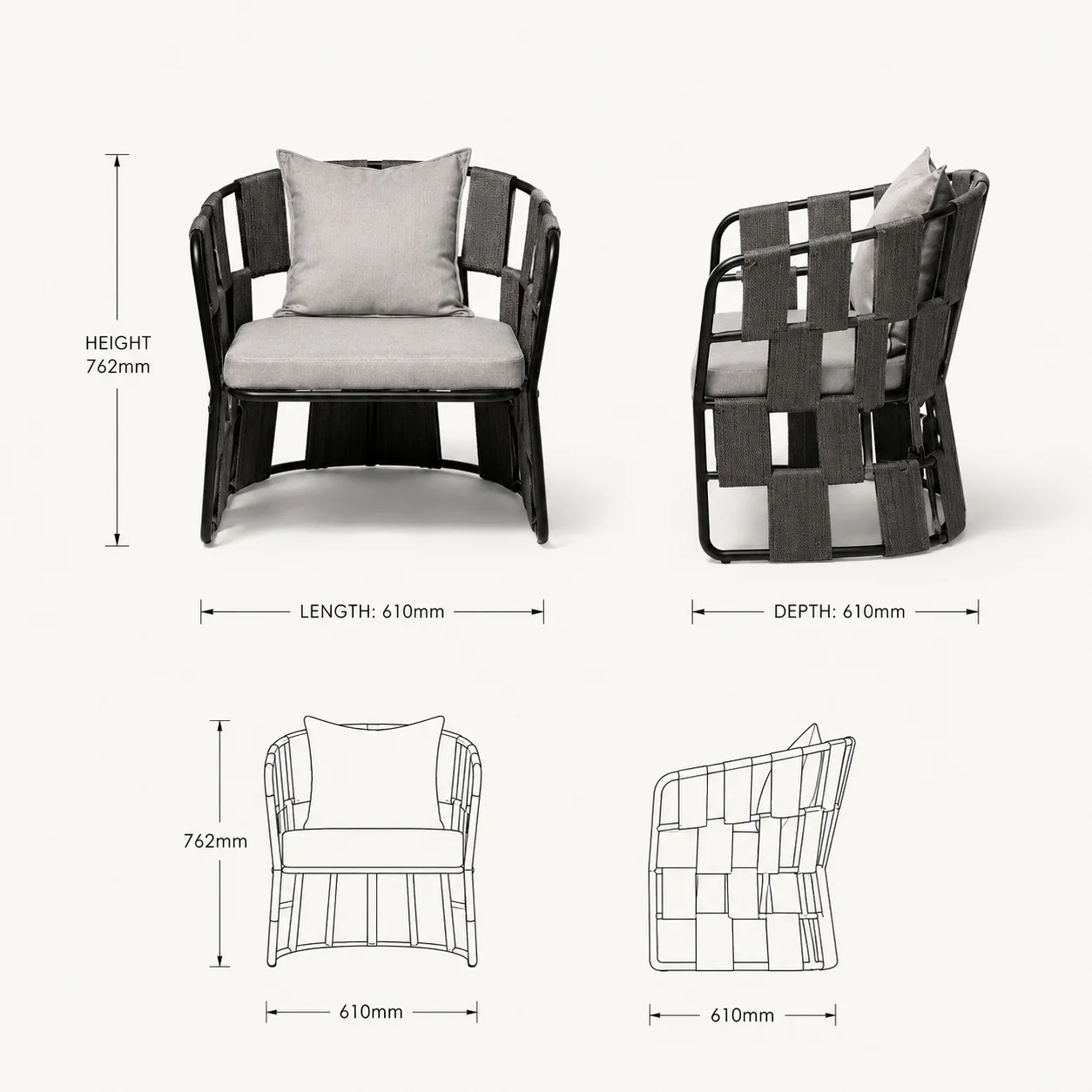 Zaioraa nova grey metal outdoor chair