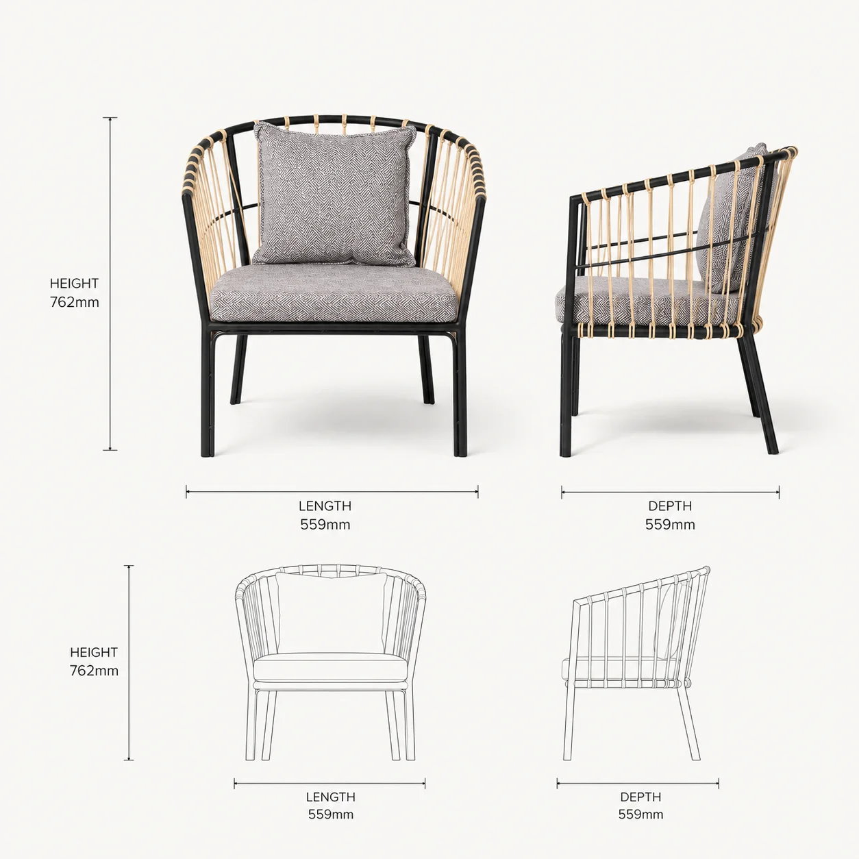 Zaioraa stellar black metal outdoor chair