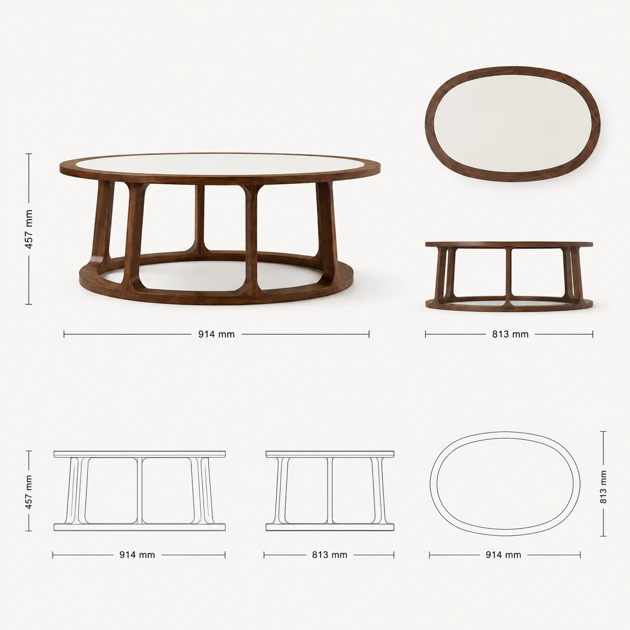 Zaioraa valincia walnut brown sheesham wood oval coffee table