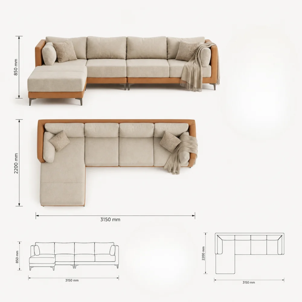 Zaioraa stellar L section beige fabric sofa