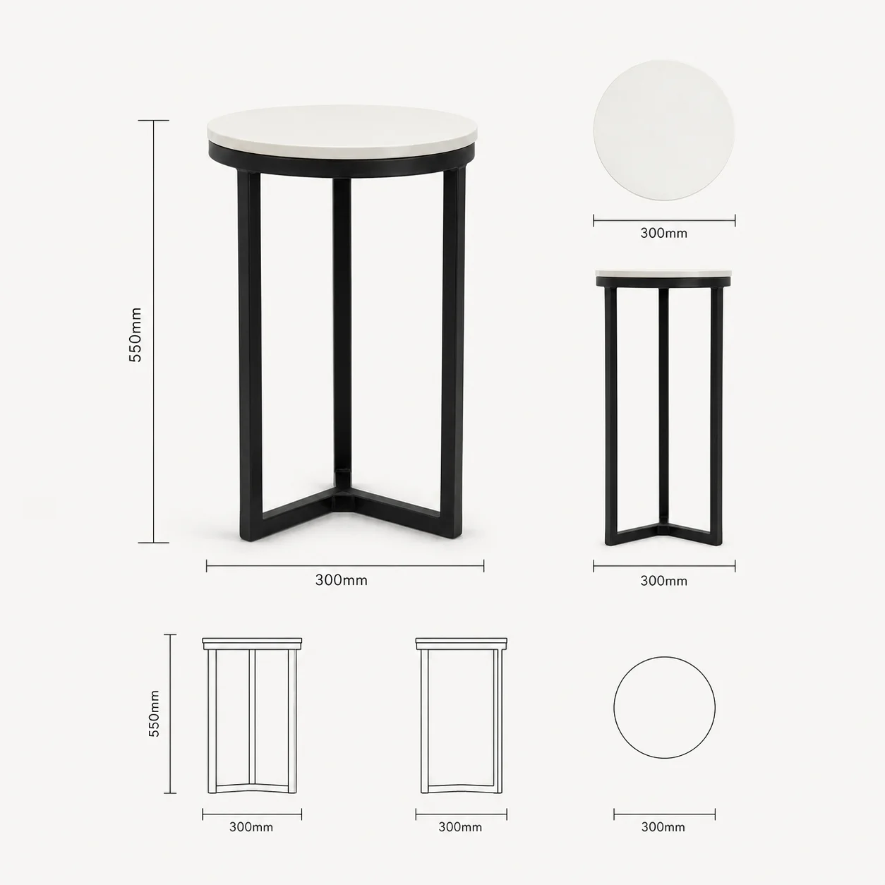 Zaioraa orion round black metal side table