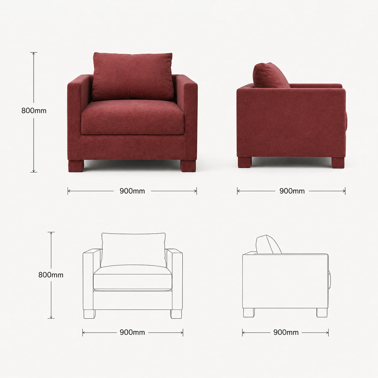 Zaioraa nova single seater brick red fabric sofa
