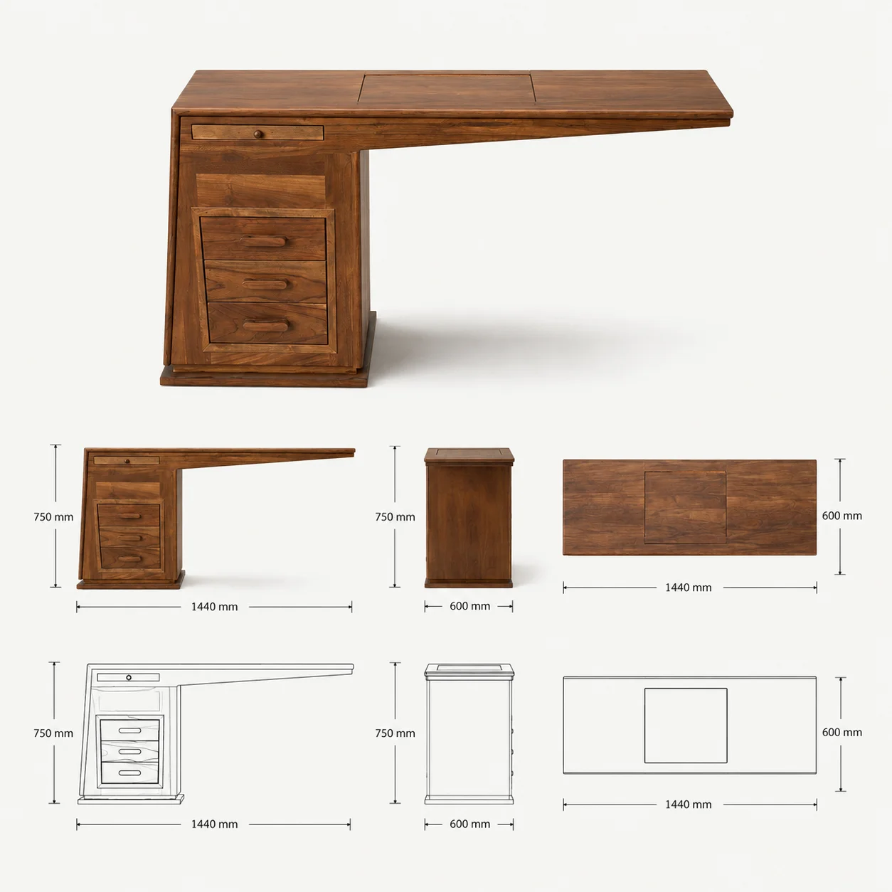 Zaioraa carmel Rectangular brown teak wood study table