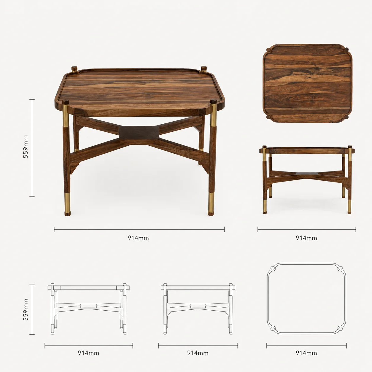 Zaioraa carmel square dark brown sheesham wood coffee table