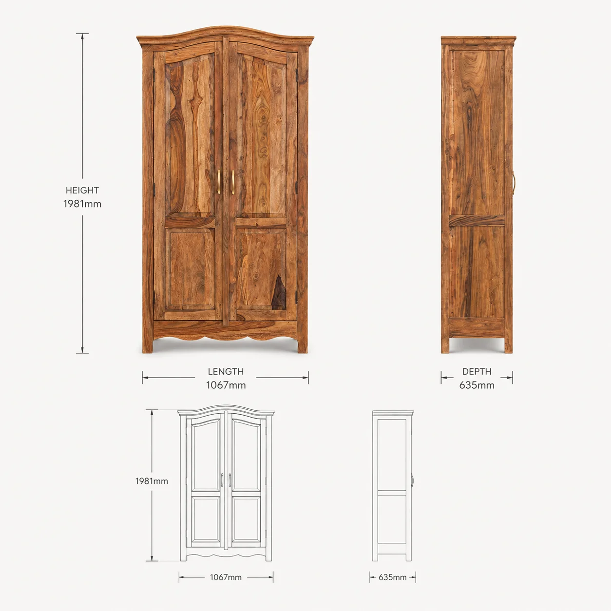 Zaioraa valincia honey brown sheesham wood wardrobe