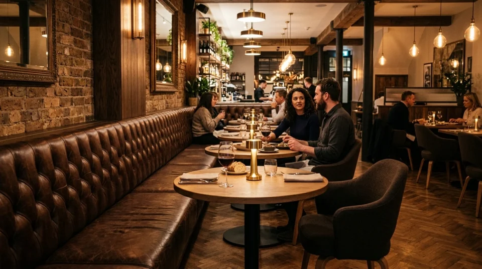Restaurant and café furniture manufactured with durable powder-coated metal bases and solid wood tops