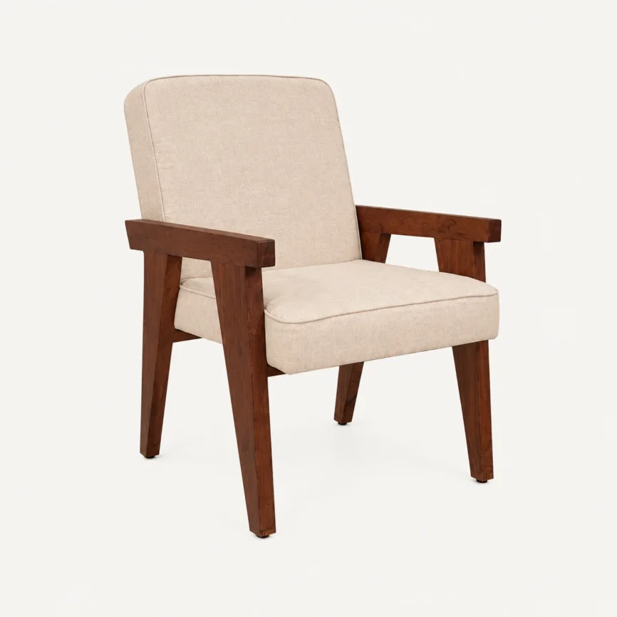 Zaioraa valincia walnut brown suwed acacia wood arm chair