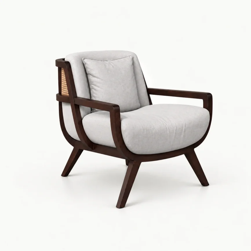 Zaioraa carmel walnut brown acacia wood cane accent chair